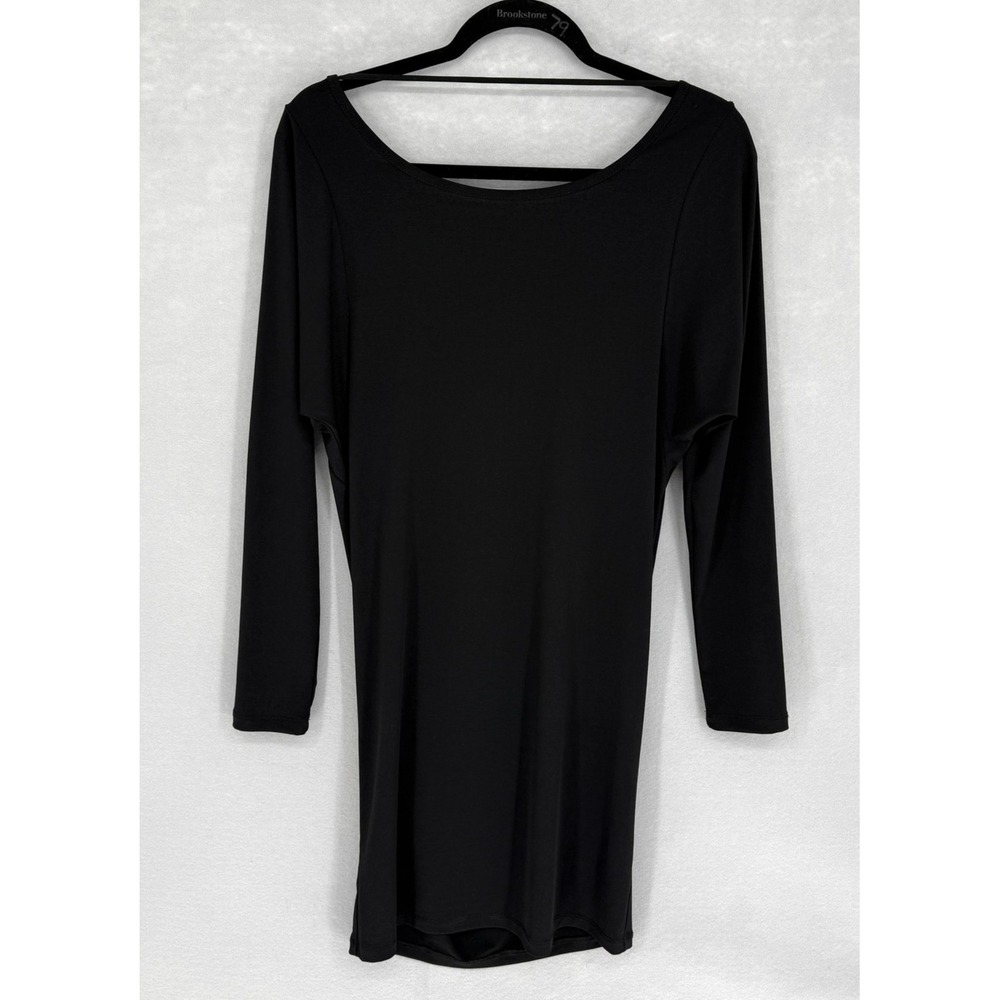 BCBGeneration Dress Womens Medium Black‎ Long Sleeve Cowl Back Shift Jersey Mini